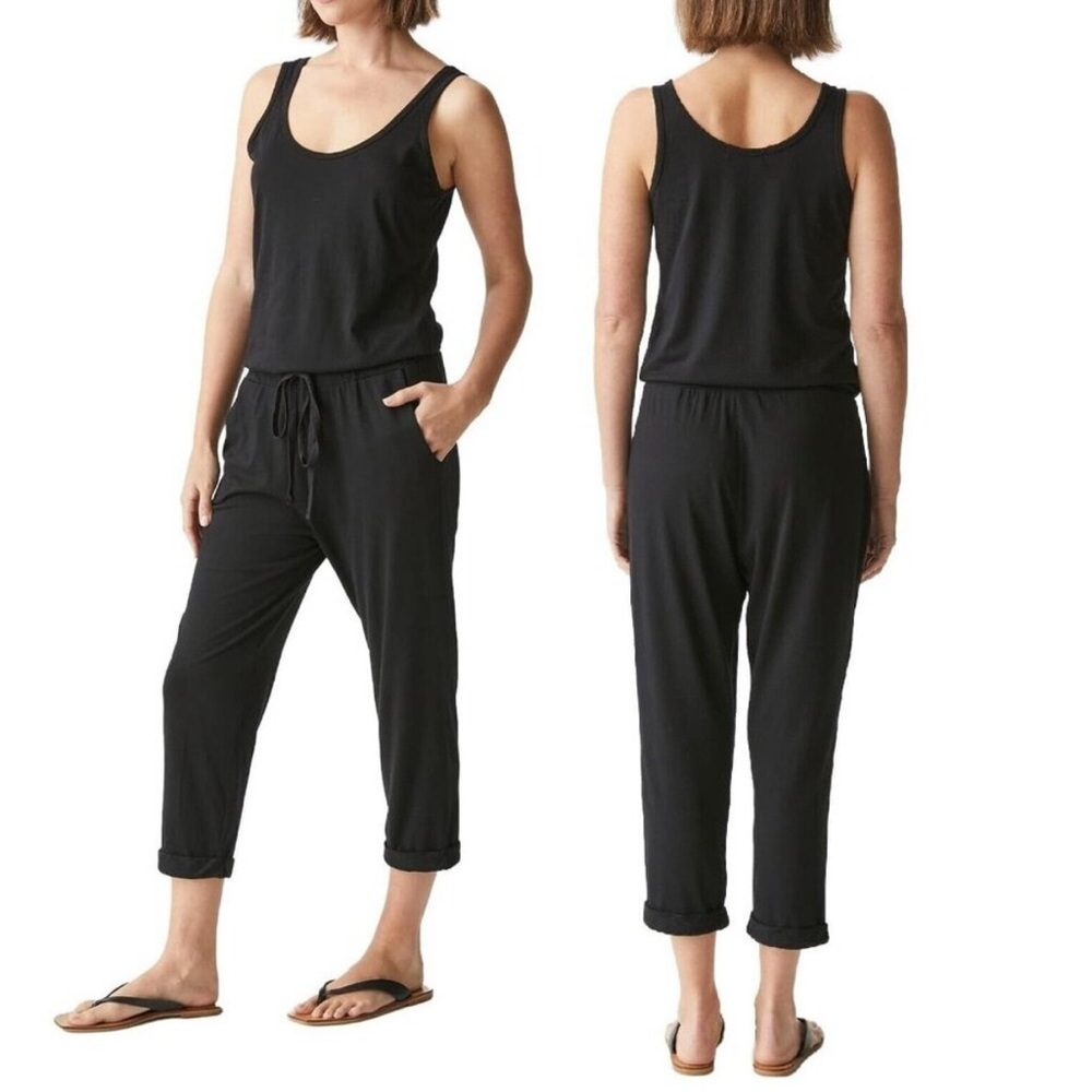 MICHAEL STARS Theo Black Cotton Modal Jersey Tank Jumpsuit | Size Small